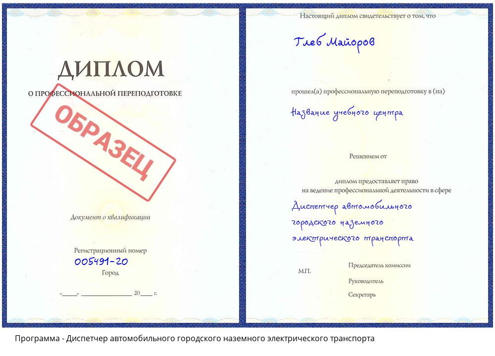 Диспетчер автомобильного городского наземного электрического транспорта Светлоград