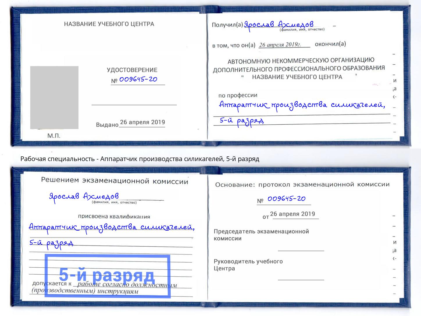корочка 5-й разряд Аппаратчик производства силикагелей Светлоград