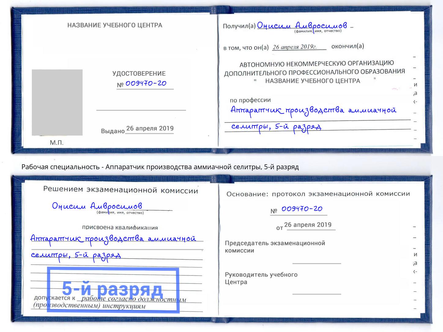 корочка 5-й разряд Аппаратчик производства аммиачной селитры Светлоград