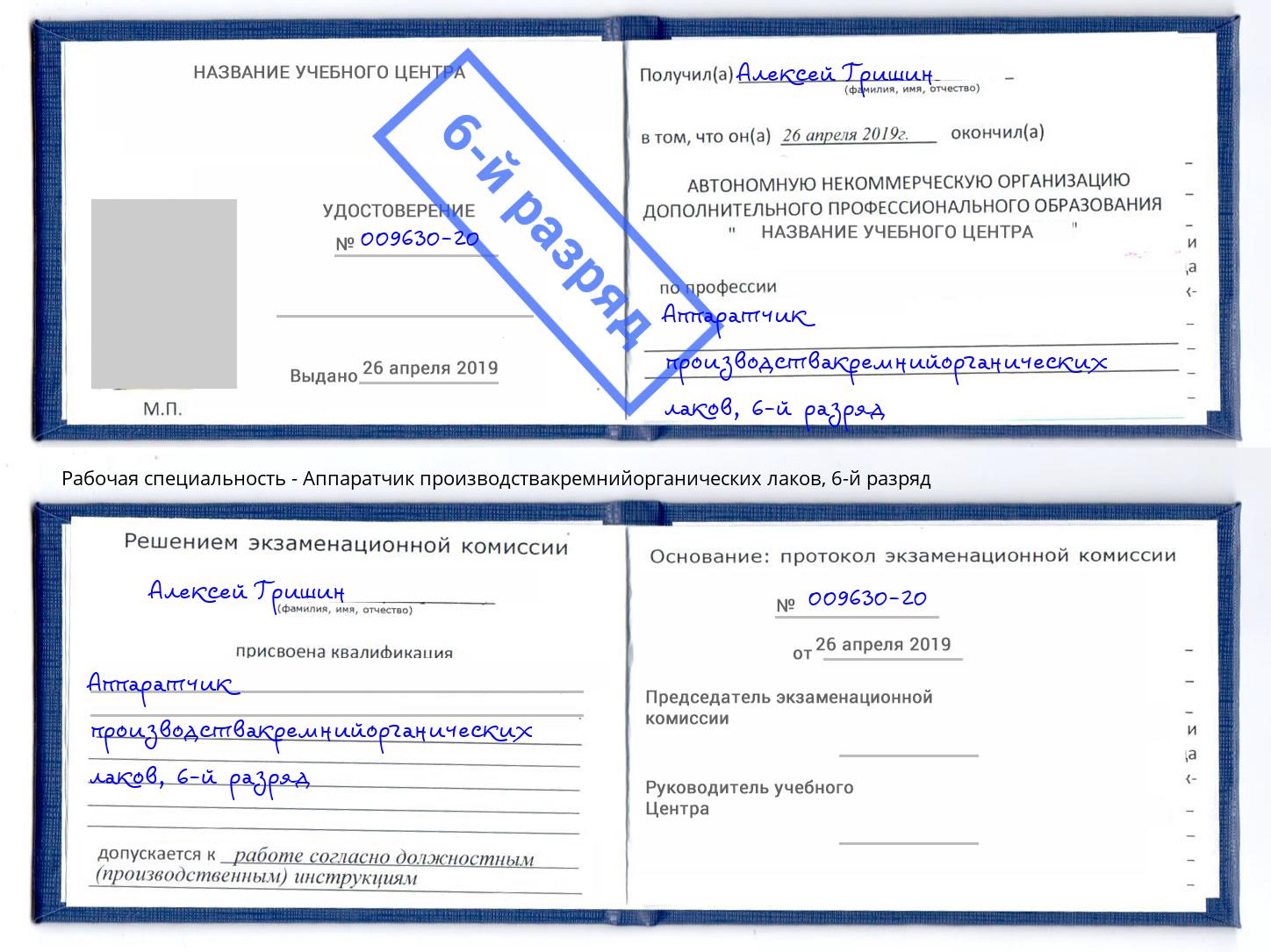 корочка 6-й разряд Аппаратчик производствакремнийорганических лаков Светлоград