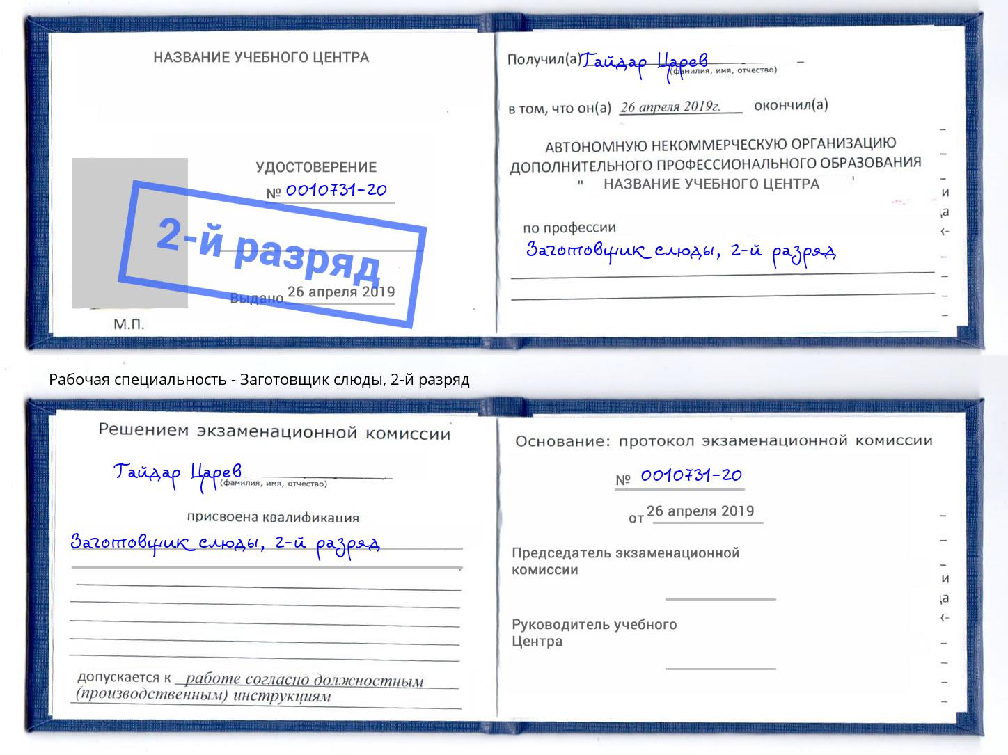 корочка 2-й разряд Заготовщик слюды Светлоград