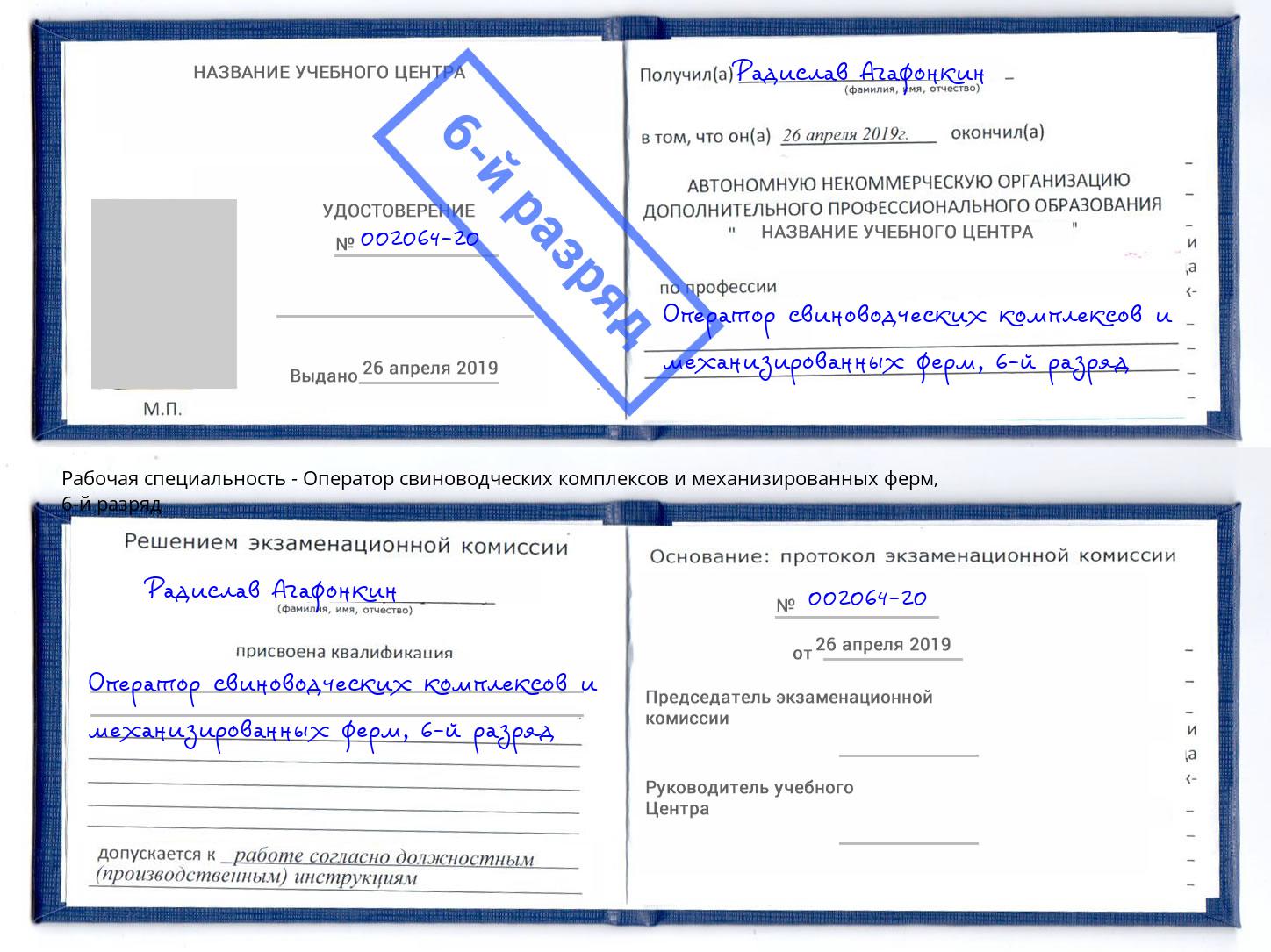 корочка 6-й разряд Оператор свиноводческих комплексов и механизированных ферм Светлоград