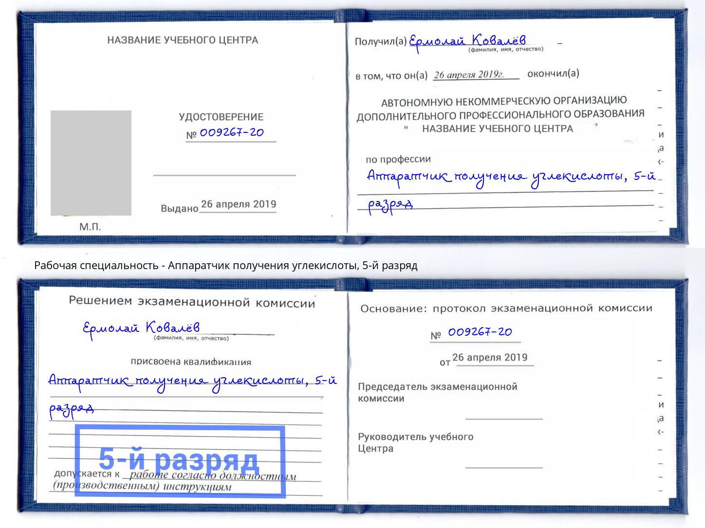 корочка 5-й разряд Аппаратчик получения углекислоты Светлоград