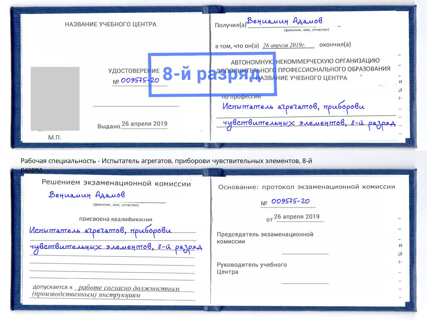 корочка 8-й разряд Испытатель агрегатов, приборови чувствительных элементов Светлоград